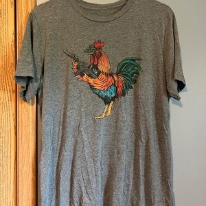 Gray Short Sleeve Tee with Rooster Design